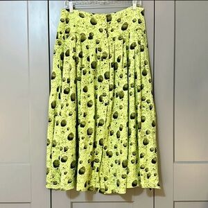 Crisca By Escada Vintage 1980s Asteroid Print Lime Green Cotton Midi Skirt Sz 42